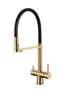 Смеситель для кухни Grocenberg GB4095 с гибким изливом Матовое золото